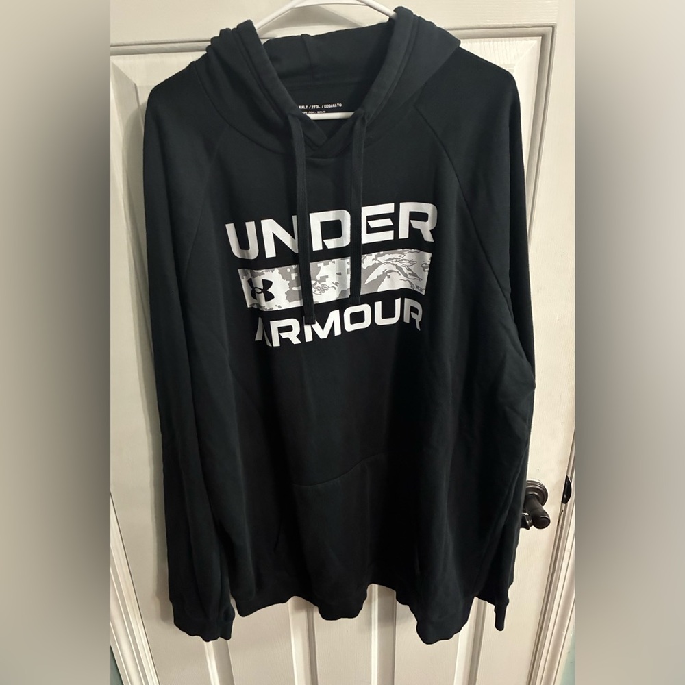 Under Armour Black Hoodie with White Logo and Camo Accent- Tall